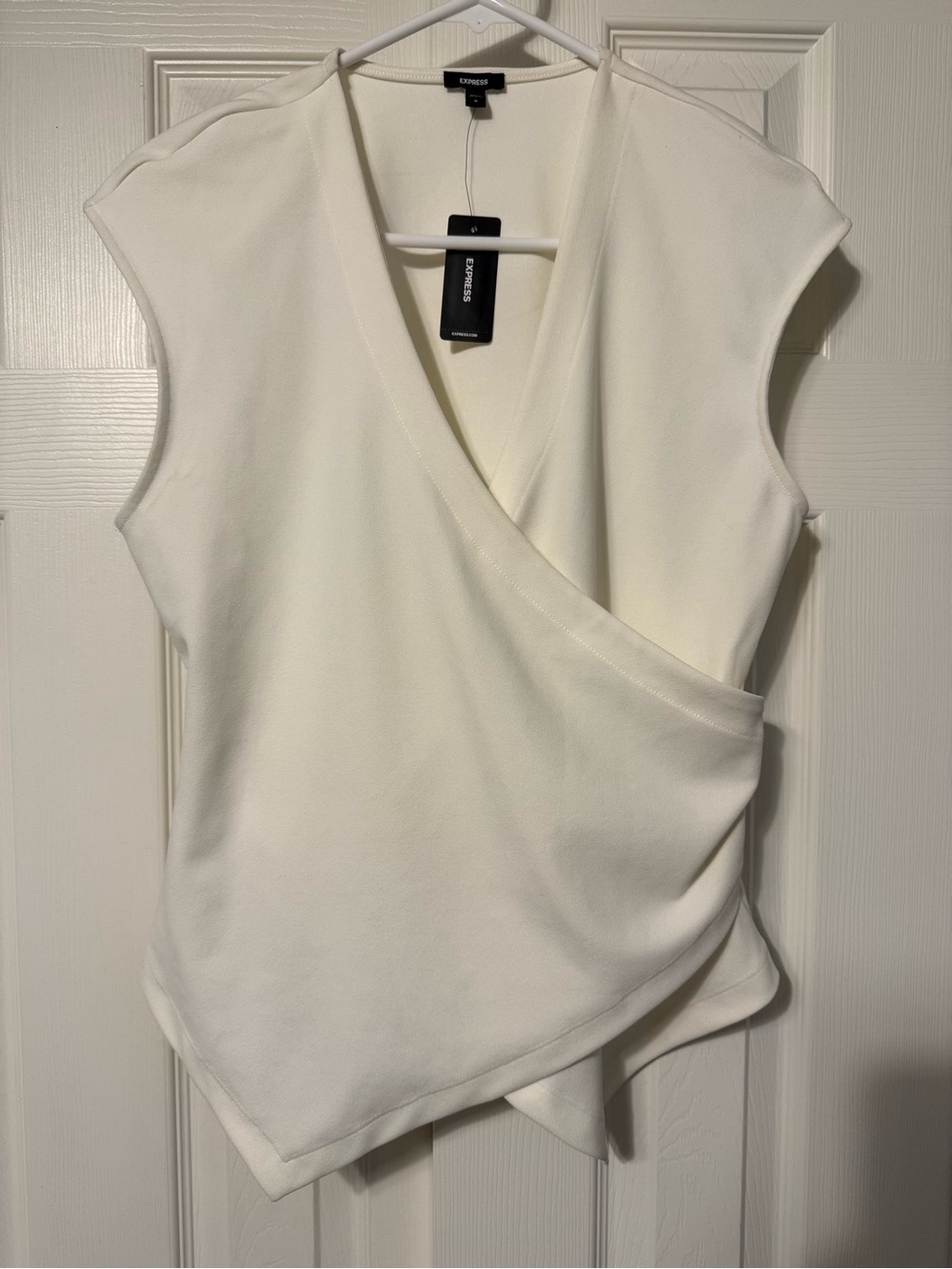 Express Cream Surplice Cap Sleeve Wrap Top